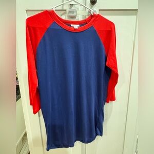 LuLaRoe Red and Blue Woman’s Raglan Shirt